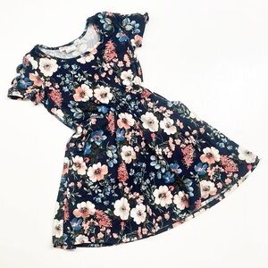 Magenta little girls floral print dress